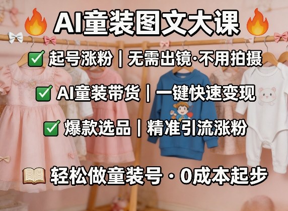 AI童装图文剪辑，某社群童装图文大课，起号涨粉、AI童装带货、爆款选品，无需出镜和拍摄-小白项目网