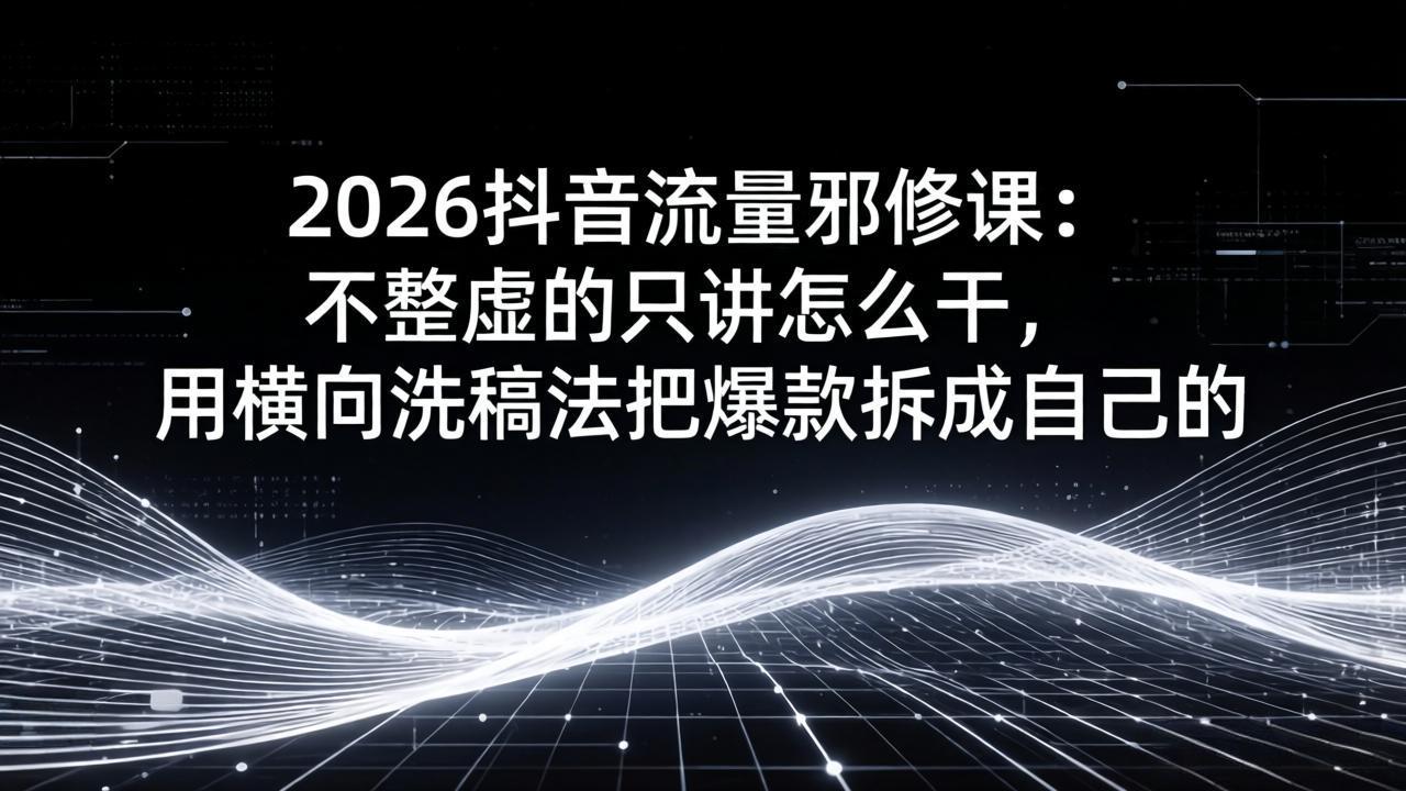2026抖音流量邪修课：不整虚的只讲怎么干，用横向洗稿法把爆款拆成自己的-小白项目网