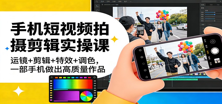 手机短视频拍摄剪辑实操课：运镜+剪辑+特效+调色，一部手机做出高质量作品-小白项目网