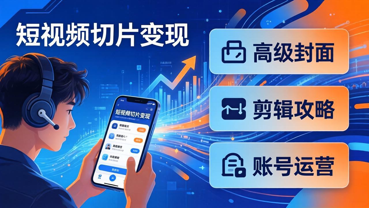 短视频切片变现速成班2.0：高级封面+剪辑攻略+账号运营，0基础小白快速入局副业-小白项目网