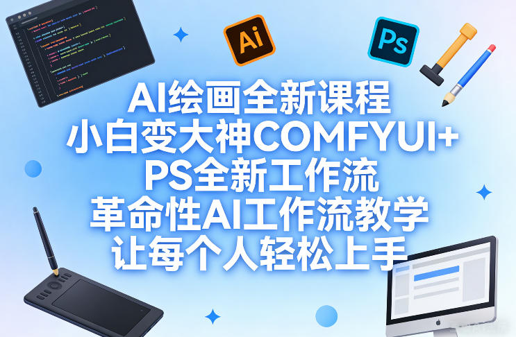 AI绘画全新课程，小白变大神COMFYUI+PS全新工作流，革命性AI工作流教学，让每个人轻松上手-小白项目网