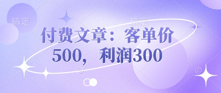 付费文章：客单价500，利润300-小白项目网