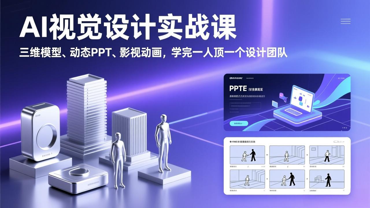 AI视觉设计实战课，三维模型、动态PPT、影视动画，学完一人顶一个设计团队-小白项目网