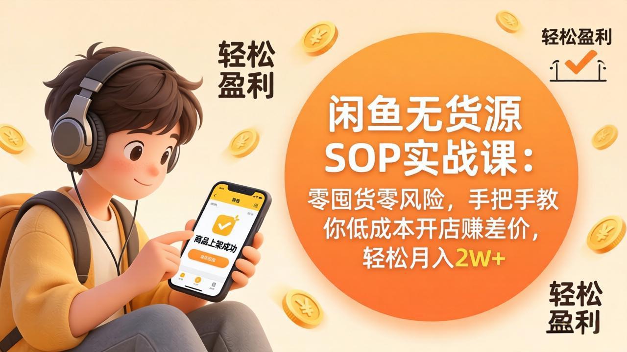 闲鱼无货源SOP实战课：零囤货零风险，手把手教你低成本开店赚差价，轻松月入2w+-小白项目网