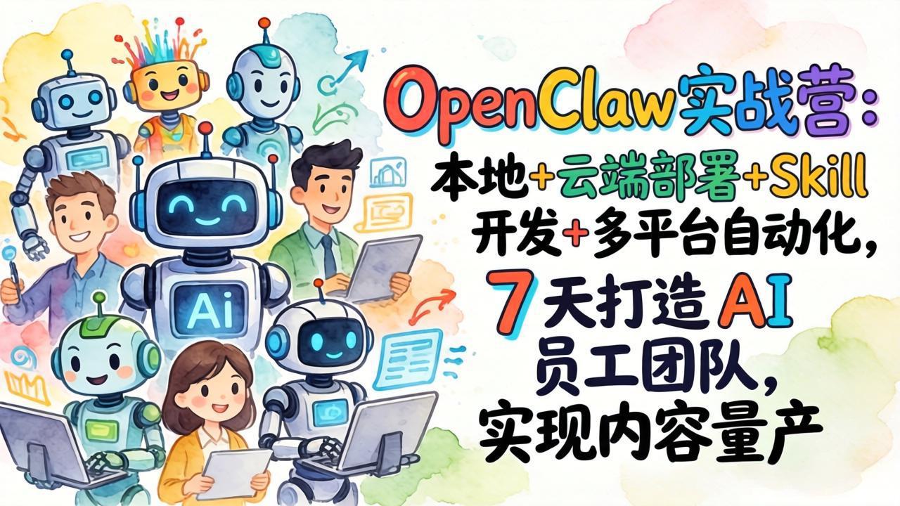OpenClaw实战营：本地+云端部署+Skill开发+多平台自动化，7 天打造 AI 员工团队，实现内容量产-小白项目网
