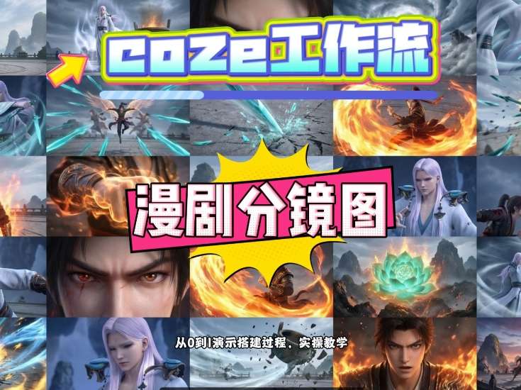 通过Coze工作流，制作《动漫分镜图》，两分钟制作完成25宫格分镜图，从0到1演示搭建过程，实操教学-小白项目网