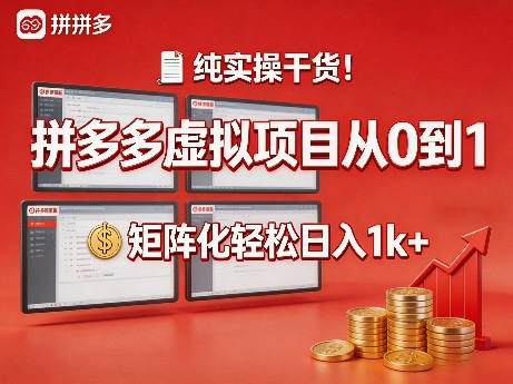纯实操干货！拼多多虚拟项目从0到1，矩阵化轻松日入1k+【揭秘】-小白项目网