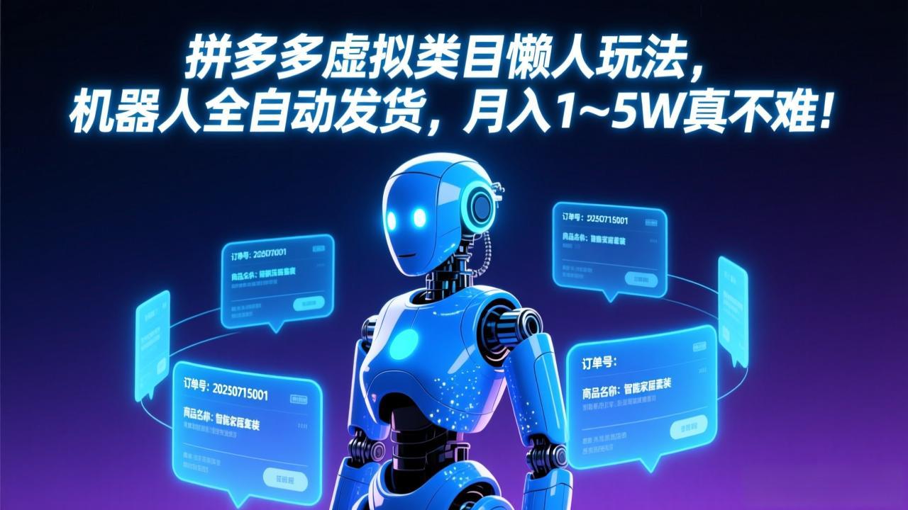 拼多多虚拟类目懒人玩法，机器人全自动发货，月入 1-5W 真不难！-小白项目网