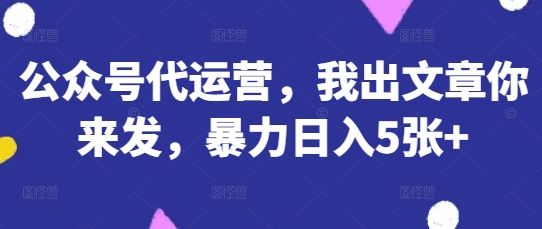 公众号代运营，我出文章你来发，暴力日入5张+【揭秘】-小白项目网
