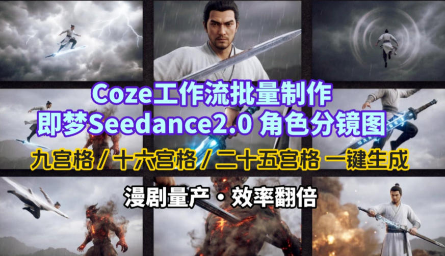 Coze工作流批量制作即梦Seedance2.0角色分镜图，九宫格-十六宫格-二十五宫格一键生成，漫剧量产，效率翻倍-小白项目网