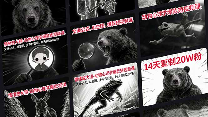 情绪放大镜-动物心理学爆款短视频课，文案公式、AI生图、多平台变现，14天复制20W粉-小白项目网