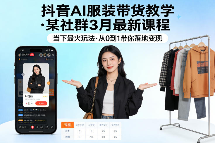 抖音AI服装带货教学，某社群3月最新课程，当下最火玩法，从0到1带你落地变现-小白项目网