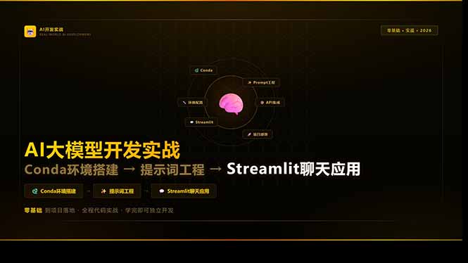 AI大模型开发实战：Conda环境搭建→提示词工程→Streamlit聊天应用，零基础到项目落地-小白项目网