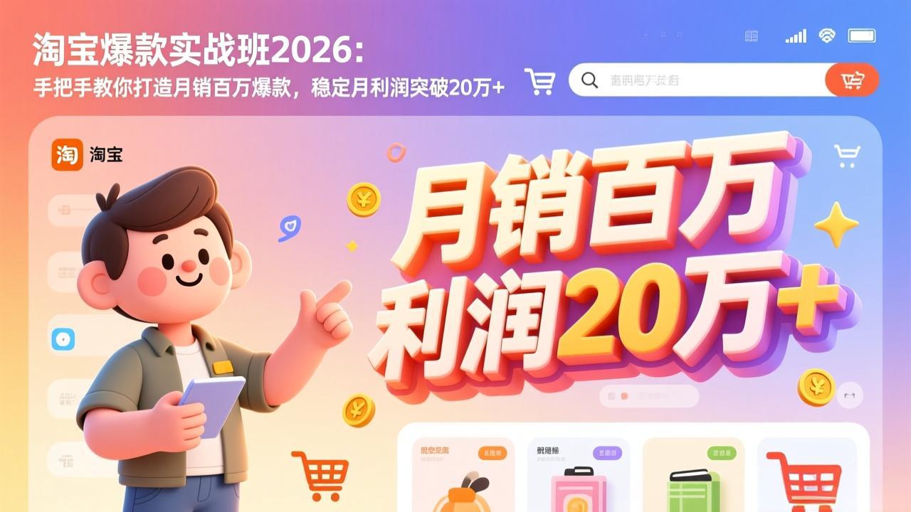 淘宝爆款实战班-2026年3月更新：手把手教你打造月销百万爆款，稳定月利润突破20万+-小白项目网