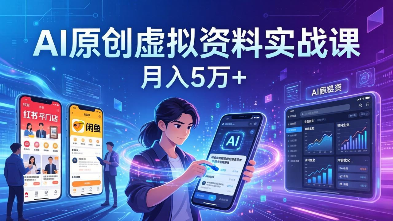 AI原创虚拟资料实战课：2026新机会，小红书闲鱼开店，普通人用AI轻松变现，月入5万+-小白项目网