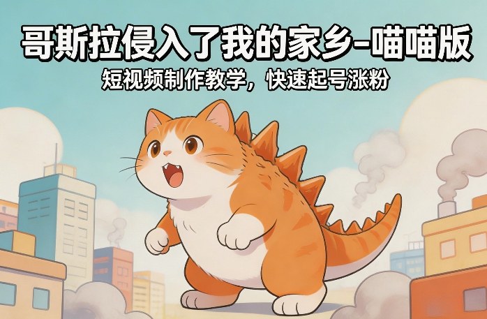 哥斯拉侵入了我的家乡–喵喵版短视频制作教学，快速起号涨粉-小白项目网