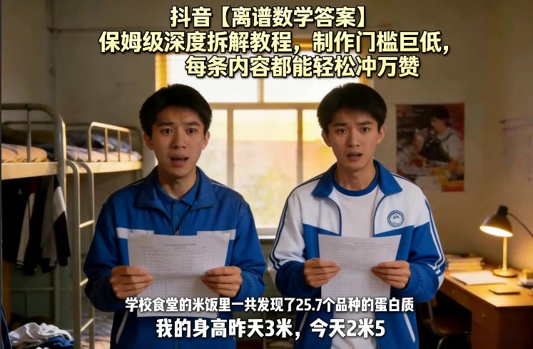 抖音【离谱数学答案】保姆级深度拆解教程，制作门槛巨低，每条内容都能轻松冲万赞，附详细步骤-小白项目网