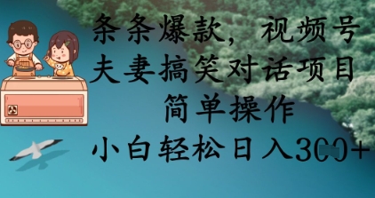 条条爆款，视频号夫妻搞笑对话项目，简单操作，小白轻松日入3张+-小白项目网