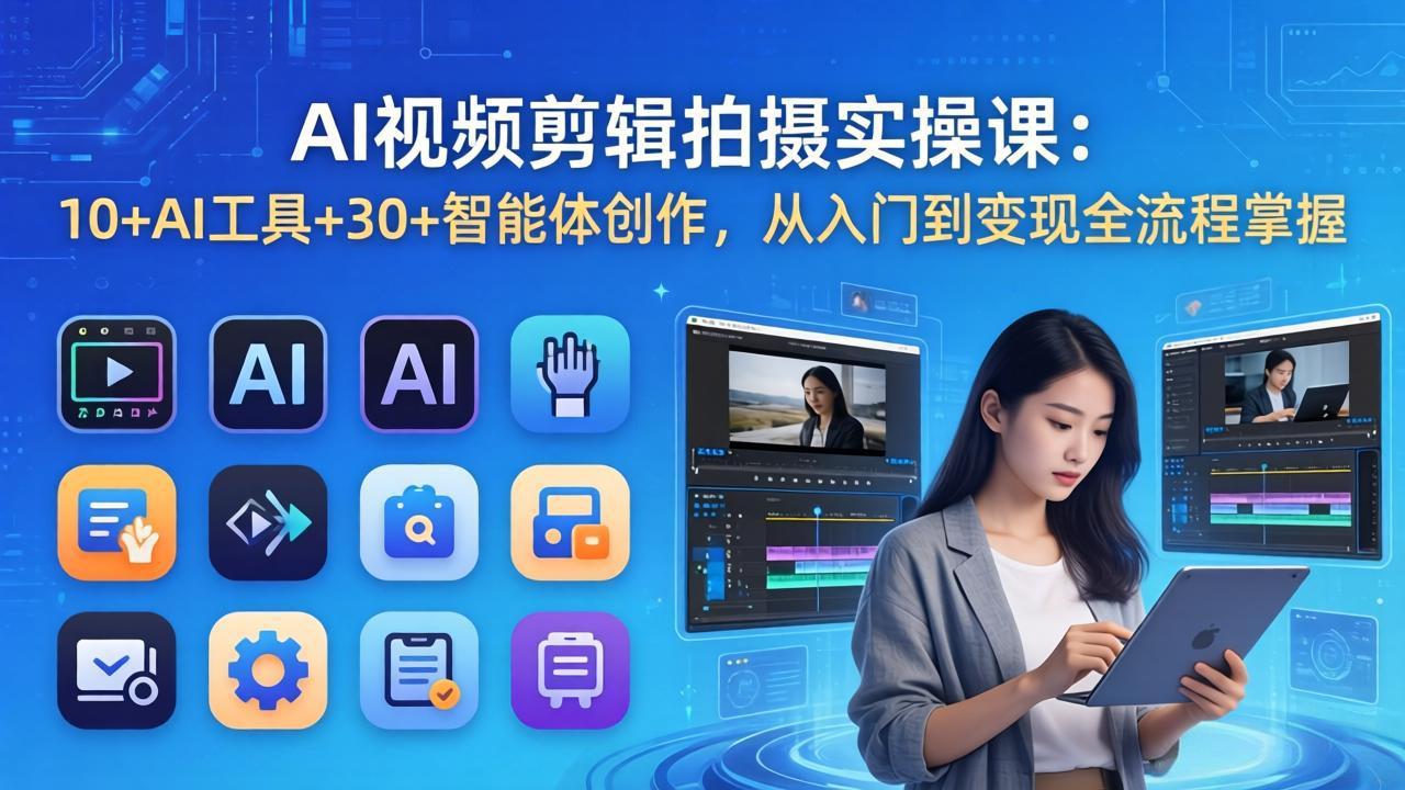AI 视频剪辑拍摄实操课：10+AI工具+30+智能体创作，从入门到变现全流程掌握-小白项目网