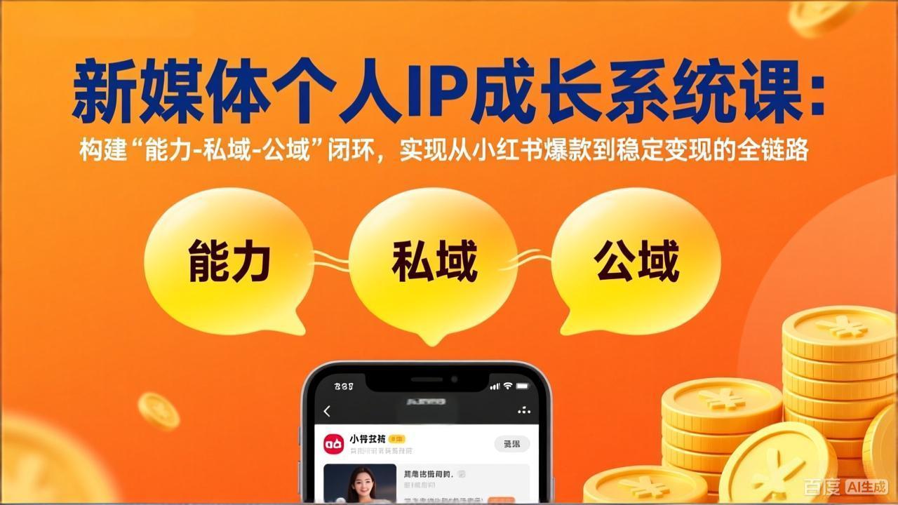 新媒体个人IP成长系统课-更新：构建“能力-私域-公域”闭环，实现从小红书爆款到稳定变现-小白项目网