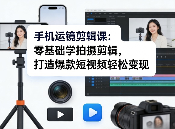 手机运镜剪辑课：零基础学拍摄剪辑，打造爆款短视频轻松变现-小白项目网