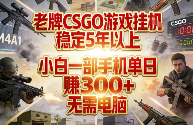 老牌CSGO游戏挂G，稳定5年以上，小白一部手机单日賺3张+，无需电脑【揭秘】-小白项目网
