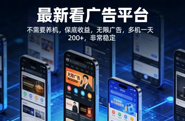 最新看广告平台，不需要养机，保底收益，无限广告，多机一天200+，非常稳定【揭秘】-小白项目网