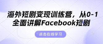 海外短剧变现训练营，从0-1全面讲解Facebook短剧-小白项目网