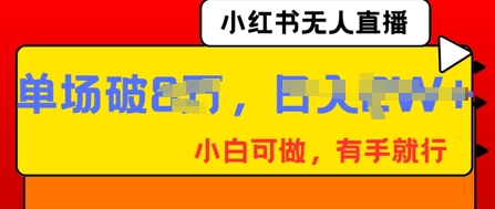 小红书无人直播，纯小白可做，有手就行，单场直播销售额破8w-小白项目网