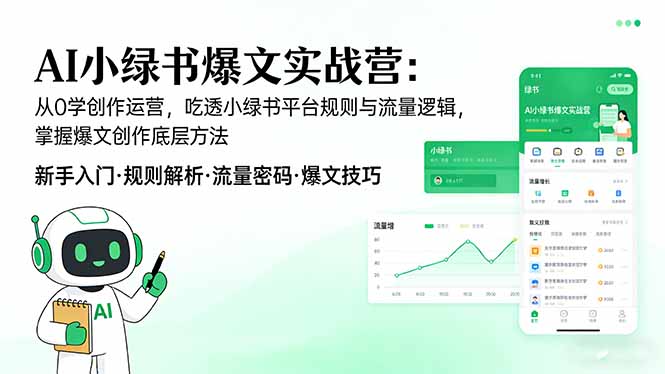 AI 小绿书爆文实战营：从0学创作运营，吃透小绿书平台规则与流量逻辑，掌握爆文创作底层方法-小白项目网