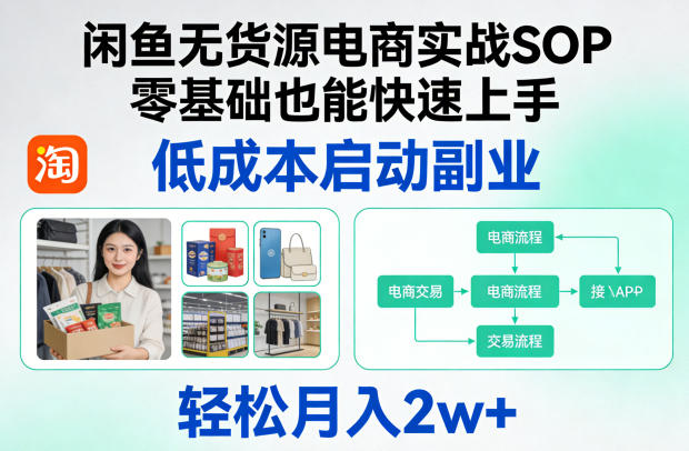 闲鱼无货源电商实战SOP，零基础也能快速上手，低成本启动副业，轻松月入2w+-小白项目网