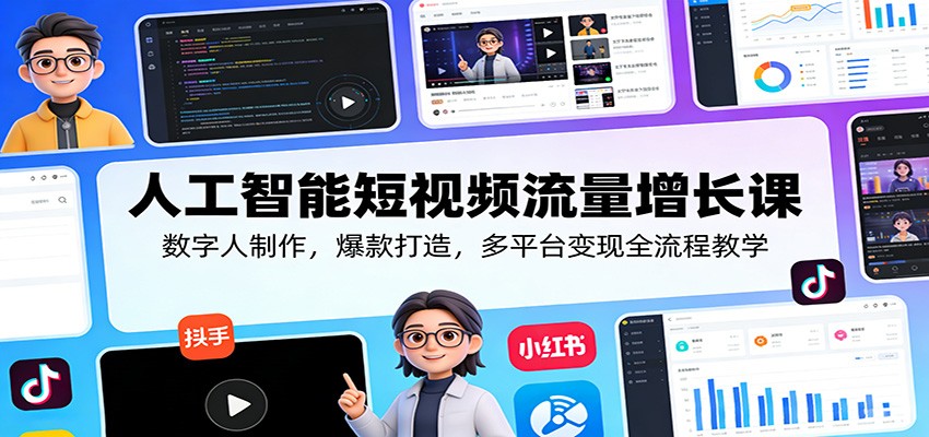 人工智能短视频流量增长课：数字人制作，爆款打造，多平台变现全流程教学-小白项目网