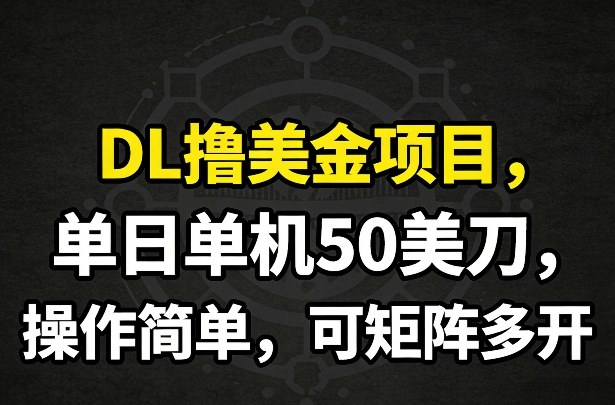 DL撸美金项目，单日单机50美刀，操作简单，可矩阵多开-小白项目网
