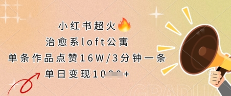 小红书超火的治愈系loft公寓，单条作品点赞16W，3分钟一条，单日变现数张-小白项目网