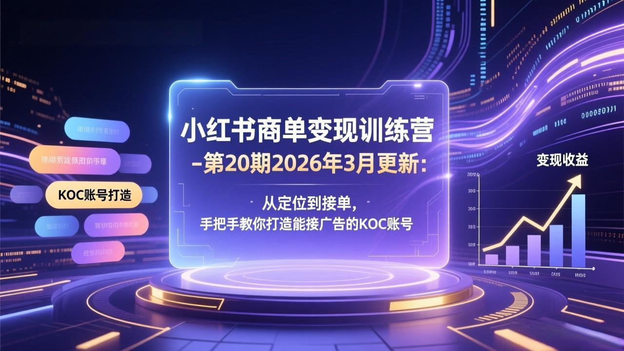 小红书商单变现训练营-第20期26年3月更新：从定位到接单，手把手教你打造能接广告的KOC账号-小白项目网