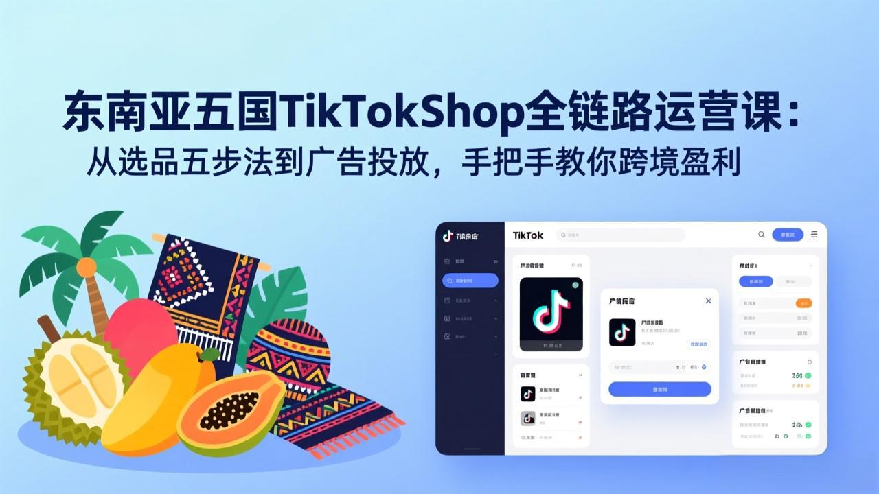 东南亚五国TikTok Shop全链路运营课：从选品五步法到广告投放，手把手教你跨境盈利-小白项目网