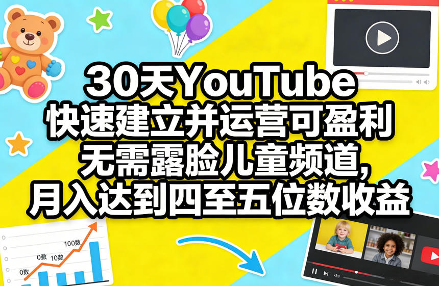 30天YouTube快速建立并运营可盈利无需露脸儿童频道，月入达到四至五位数收益-小白项目网